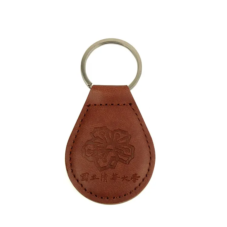 Wholesale Custom Brand Name Embossed Logo PU Genuine Leather Tag Keychain for Promotion