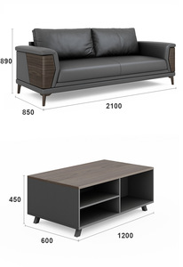 Sofá de Oficina Moderno de Cuero, Sofá Seccional para Recepción, Conjunto de Sofás para Jefes - Product Image 2