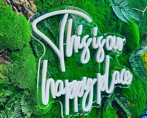 Kit Unico di Arte Murale con Muschio Preservato e Fiori Artificiali con Insegna al Neon 'Questo è <span class=keywords><strong>il</strong></span> Nostro Luogo Felice' per Decorazione Interna ed Esterna - Product Image 2