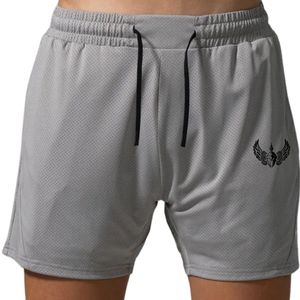 Shorts d'entraînement en mesh gris clair pour homme, séchage rapide, respirant, pour la gym et la course, avec taille élastique, légers, vêtements de sport actifs - Product Image 3