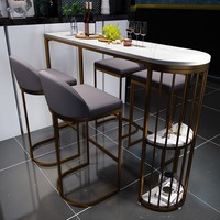Table de bar en pierre frittée avec étagère de rangement, comptoir de petit-déjeuner ovale moderne pour cuisine avec tabourets de bar rembourrés pour la maison