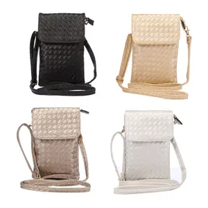 Woven Pattern PU Leather Pouch Shoulder Bag Mobile Phone Pouch for iPhone Samsung cell Mobile Phone Bags Pouch