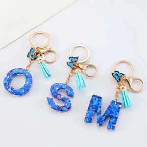 FY Phụ Nữ Cô Gái Dễ Thương Chữ Nhựa Túi Mặt Dây Chuyền Đầy Màu Sắc Ban Đầu Thư Bướm Tua Mặt Dây Chuyền Móc Chìa Khóa Túi Điện Thoại - Product Image 1