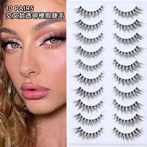 10 Pairs Fox Eye Cat Eye False <b>Eyelashes</b> Clear Invisible Band Natural Dense Self Grafting Strip Lashes For Daily Party Makeup - Product Image 1