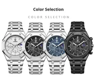 X-GEQCK Nuevo Reloj Automático para Hombre con Tres Esferas y Seis Agujas, Fase Lunar, Correa de Acero Inoxidable, Relojes de Lujo para Hombre a la Moda