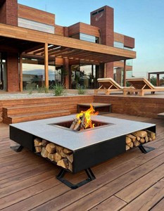 เตาผิงไม้กลางแจ้งทรงสี่เหลี่ยมพร้อมที่เก็บไม้สำหรับลานบ้าน - Product Image 6