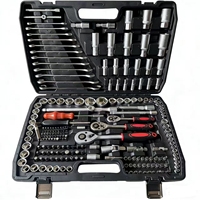 Coffret d'outils de 218 pièces en acier au chrome-vanadium avec clés à cliquet, douilles et embouts de tournevis pour l'entretien automobile et domestique