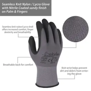 SKYEE guante de jardinería de construcción a prueba de aceite de nailon antiabrasión con guantes de nitrilo industrial