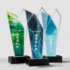 Handmade Custom Logo <b>Plaque</b> Crystal Columm <b>Trophy</b> Glass Award <b>Trophies</b> - Product Image 1