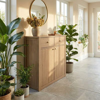 Buffet de rangement en chêne naturel à grain visible, 2 tiroirs, 2 portes, minimaliste, gain de place, montage facile, pour salon et salle à manger