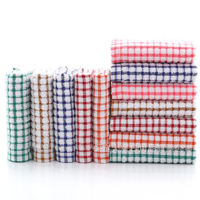 100% Cotton Gingham Tartan Plaid Kitchen Dishcloths Set Mix Color Cleaning Cloths for Dishwashing and Scrubbing