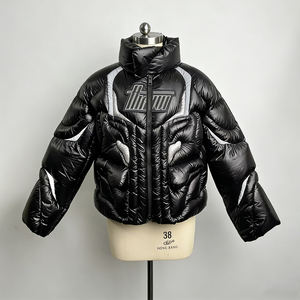 <span class=keywords><strong>Doudoune</strong></span> de luxe noire brillante personnalisée, col montant, matelassée à bandes, chaude pour l'hiver, vente en gros - Product Image 1