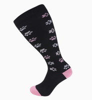 Chaussettes de compression hautes pour femmes, motif patte de chien mignon, 2 paires, respirantes, tricotées, pour le sport, les voyages et le quotidien