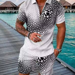 ชุดเซ็ตเสื้อโปโลคอปกซิปพิมพ์ลาย 3 มิติ แฟชั่นฤดูร้อนลำลองแบบ OEM สั่งทำได้ พร้อมกางเกงขาสั้นสองชิ้นสำหรับผู้ชาย - Product Image 2