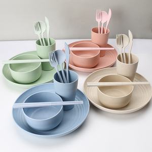 4 pezzi eco-friendly riutilizzabili paglia di grano in plastica posate tazza piatto da <span class=keywords><strong>Picnic</strong></span> stoviglie <span class=keywords><strong>Set</strong></span> per bambini e adulti - Product Image 2