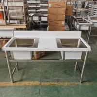 Évier de cuisine commercial double en acier inoxydable 304 avec revêtement autonettoyant, résistant à la corrosion, design autoportant