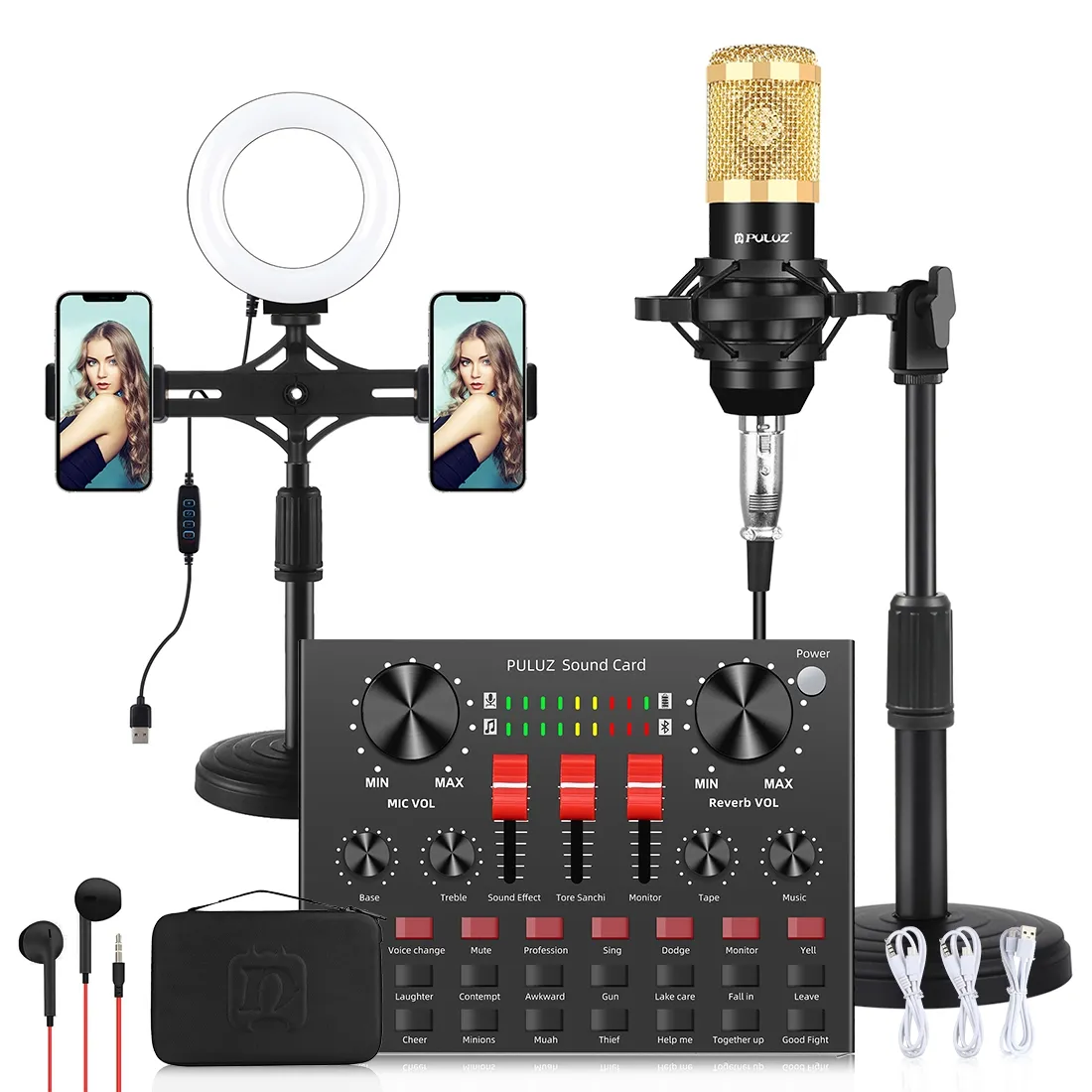Wholesale Original PULUZ Desktop Stand Live Recording Mixer Microphone Kits Audio Interface Sound Card