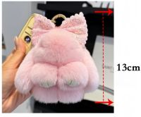 Porte-clés Lapin en Peluche Doux et Mignon, Mini Porte-clés Lapin en Fausse Fourrure avec Longues Oreilles, Nœud en Strass Scintillant, Porte-clés Lapin en Fourrure