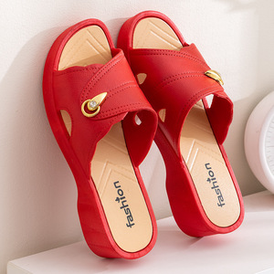 Sandales compensées en PVC pour femmes, résistantes à l'usure, à semelle épaisse, à enfiler, à plateforme haute, pour la maison, style « une seule pièce », chaussures pour mamans, pantoufles ouvertes - Product Image 3