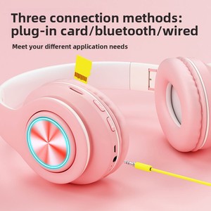 <span class=keywords><strong>Casque</strong></span> <span class=keywords><strong>audio</strong></span> <span class=keywords><strong>sans</strong></span> <span class=keywords><strong>fil</strong></span> en cuir protéiné, doux pour la peau, avec coussinets lumineux en matériau Macaron, compatible <span class=keywords><strong>carte</strong></span> <span class=keywords><strong>SD</strong></span> - Product Image 3