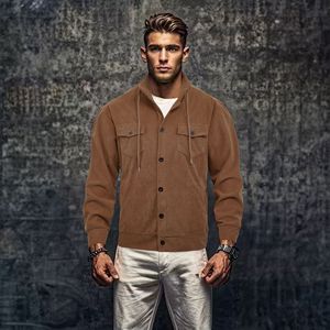 Veste en velours côtelé beige pour homme, col roulé, blazer décontracté, vêtement d'extérieur - Product Image 1