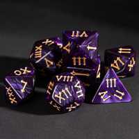 Lot de dés polyédriques en acrylique personnalisables avec chiffres romains et perles violettes pour jeux de rôle D&D, incluant des dés D12 durables en gros
