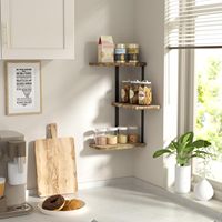 Étagère d'angle murale à 3 niveaux, étagères flottantes en bois rustique pour chambre à coucher, salon, salle de bain, cuisine, bureau et plus encore