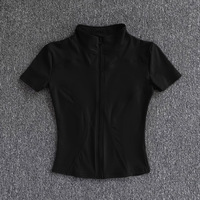 Manches trois-quarts pour femme, col montant, yoga d'été, haute élasticité, respirant, séchage rapide, sensation de légèreté, fitness
