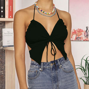 Tops de veste mini pour femmes, couleur unie, sans manches, sexy, été 2022 - Product Image 2