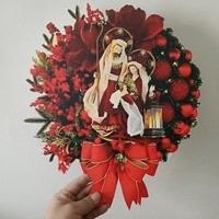 Grande couronne de Noël rouge aux baies, à suspendre à la porte avec nœud, décoration de crèche, pour vitrine de maison, ensemble cadeau de Noël