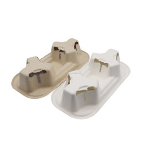 Portavasos desechables portátiles para tazas dobles, 8oz, 12oz16oz, soporte para tazas de café de caña de azúcar de pulpa biológica para llevar, 2 tazas, bagazo, Vasos - Product Image 3