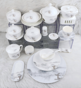 Embossed Ink Landscape High <b>Bone</b> <b>China</b> <b>Dinner</b> <b>Set</b> Silver Rim Luxury Hotel Banquet Tableware Custom Logo Chinese Ceramic - Product Image 1