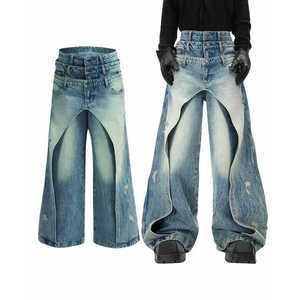 Pantalones de pierna ancha de corte holgado personalizados de fábrica <span class=keywords><strong>MZN</strong></span> con elegante diseño de agujeros tela suavizante logotipo personalizado - Product Image 1