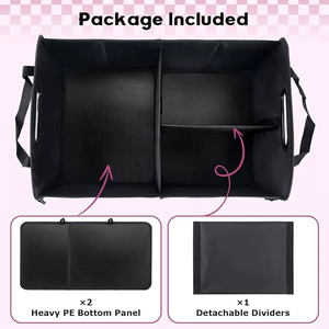 Boîte de rangement multifonctionnelle pour coffre de voiture, boîte de rangement pour voiture pour femmes, panier de rangement pliable à 2 compartiments, grande capacité, pour voyage - Product Image 3