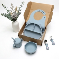 Ensemble d'alimentation pour bébé en silicone sans BPA, motif animal style chat, assiette à ventouse, bol, cuillère, fourchette, bavoir, non toxique, 2-4+ ans, enfants
