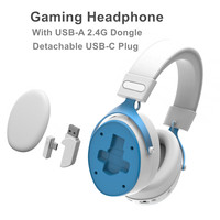 Casque de jeu en gros avec microphone HD 7.1 détachable, casque RGB tri-mode BT sans fil, USB-A, USB-C, dongle 2.4G et entrée AUX