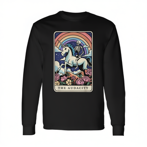 Camiseta de manga larga The Audacity Tarot Card Skeleton Riding Unicorn - Product Image 2