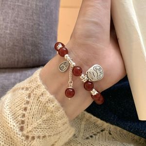 Lucky Cat Red Agate Bracelet S925 Sterling <b>Silver</b> <b>Charm</b> For Good Fortune Chinese Style Jewelry Everyday Wear Unisex - Product Image 2
