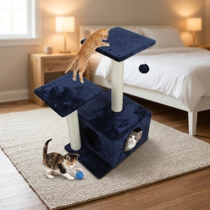 Árbol para <span class=keywords><strong>Gatos</strong></span> Moderno de Lujo de Madera Maciza, <span class=keywords><strong>Torre</strong></span> Azul de Peluche para Escalar y Rascar, Cama y Casa para <span class=keywords><strong>Gatos</strong></span> con Rascadores de Sisal - Product Image 4