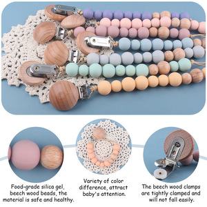 Cadena para chupete de bebé, cuentas de madera de silicona azul, sin BPA, de 0 a 12 meses - Product Image 5