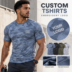 Custom <b>Tshirts</b> With Embroidery Logo <b>High</b> Quality Camo Performance Tee Raglan Sleeve Breathable Gym Training Team Apparel - Product Image 1