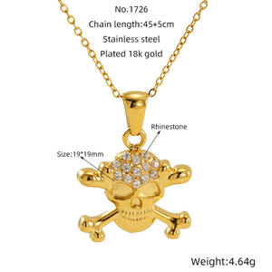 Collier <span class=keywords><strong>pendentif</strong></span> crâne en acier plaqué or 18 carats, style hip-hop unisexe, chaîne croisée, accessoires de bijoux à l'effigie de personnages de dessins animés - Product Image 2