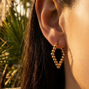Pendientes de Aro Geométricos Vintage con Forma de Rombo, Acero Inoxidable, Cuentas Redondas, Chapado en Oro de 18K, Joyería Minimalista - Product Image 3