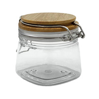 Conteneur de stockage frais en plastique PET de qualité alimentaire, rond et carré, à paroi épaisse, de 220 ml, avec couvercle en bois véritable pour l'emballage de produits secs
