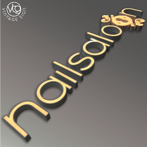 Insegna Retroilluminata Personalizzata in Acciaio Inox Dorato, Lettere 3D LED con Monogramma Floreale per Salone di Bellezza - Product Image 2