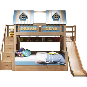 Holz-Kinderzimmermöbel: Hochbett im Burg-Stil mit Rutsche, Schubladen, Treppe, Schreibtisch und Regalen - Product Image 2