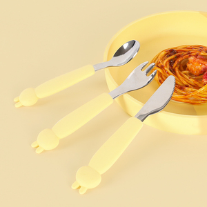 Biểu Tượng Tùy Chỉnh Màu Sắc Bao Bì 4 Tháng Frist Bé Bát Trái Cây Gạo Ăn Đào Tạo Silicone Muỗng Và Ngã Ba Thiết Lập Của Mèo Thỏ Hình Dạng - Product Image 2