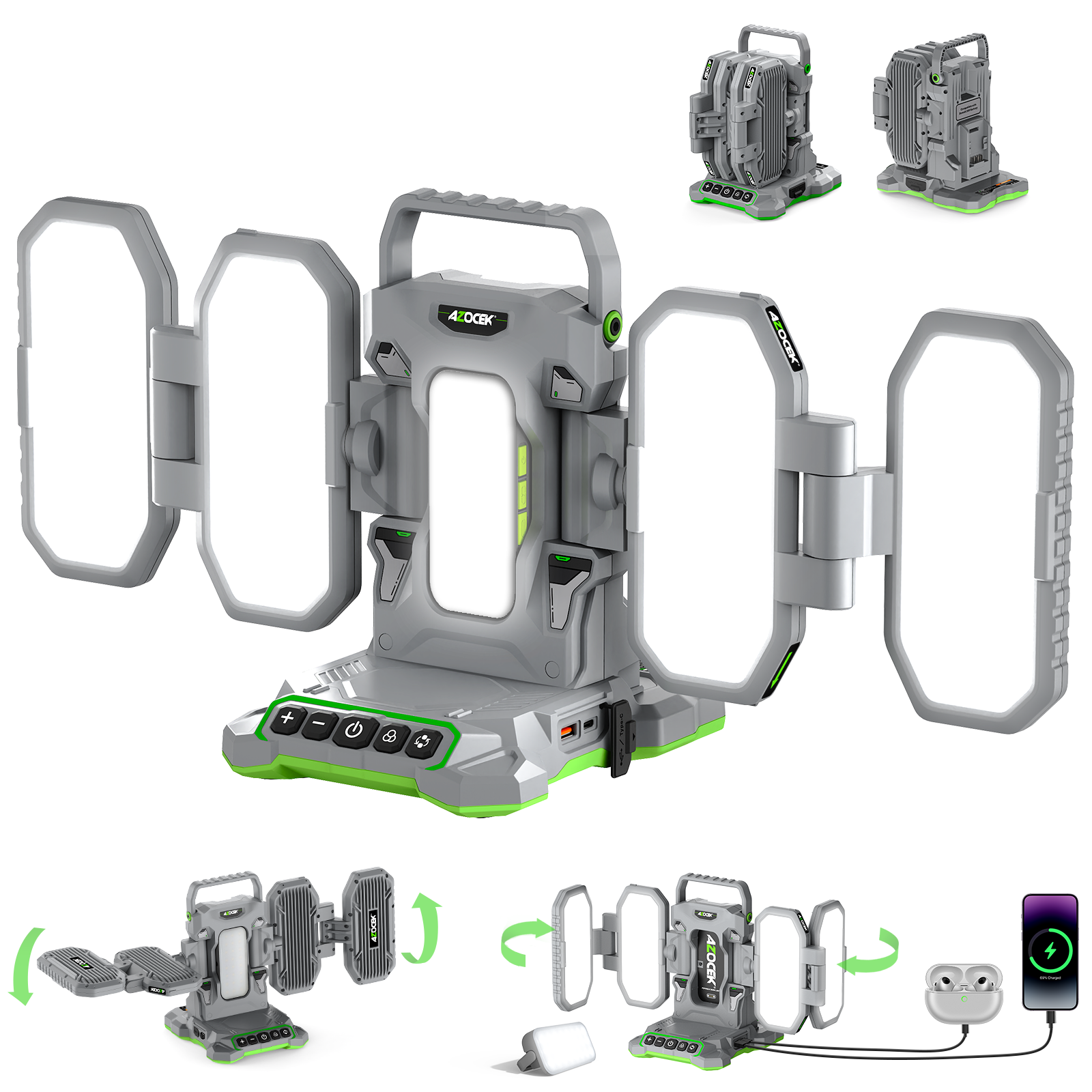 Cordless LED Work Light for Dewalt 4 Panel Foldable Portable Jobs Light 10000 lm for Car Repair Garage Workshop Camping