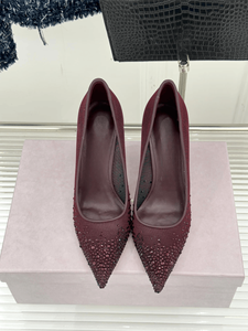 Jimmy High Quality Fashionable Women'S <b>Shoes</b> Wine Red Mesh Inlaid With Same Color Rhinestones Comfortable And Breathable Chooing - Product Image 4