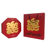 Boîte d'emballage de snack en carton ondulé octogonal de marque en feuille d'or personnalisée sacs à provisions portables à doublure en éponge imperméable haut de gamme